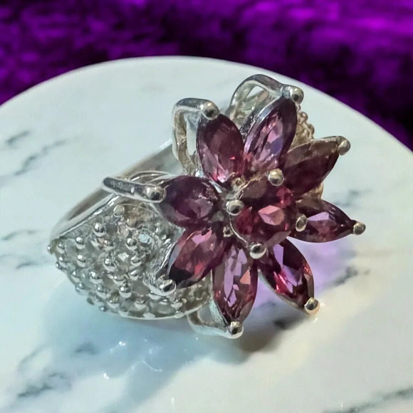 💜🩷Vibrant Rubellite Tourmaline & White Topaz Sterling Silver Ring (6) - Picture 8 of 9